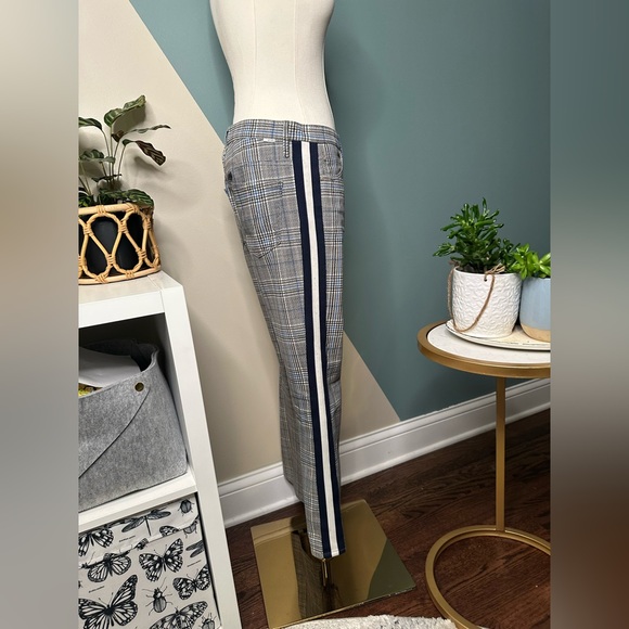 Mother “The Insider Ankle” Plaid Pants Grey/Blue Check Side Stripes Size 27 - Picture 2 of 9